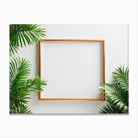 Blank Frame With Green Leaves Canvas Print