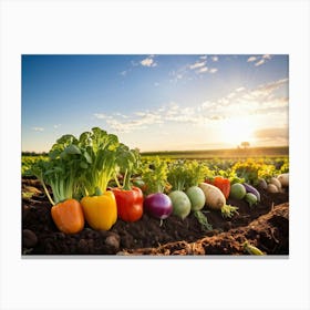 A Variety Of Fresh Vibrant Vegetables Sprouting From Rustic Soil Bathed In The Golden Hour Sunligh 2 1 Canvas Print