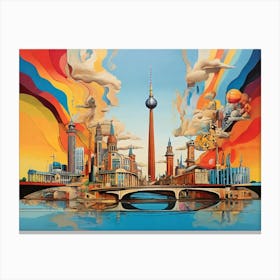 Berlin Skyline in dadaism style 1 Canvas Print
