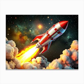 Vintage Rocket Ship Launching Into Space 1 Canvas Print