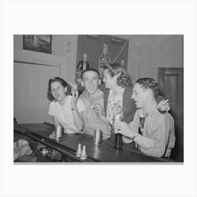 Youngsters In A Bar At Mogollon, New Mexico By Russell Lee Canvas Print
