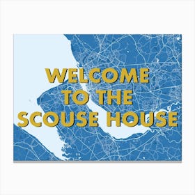 Welcome To The Scouse House Liverpool Blue Map Canvas Print