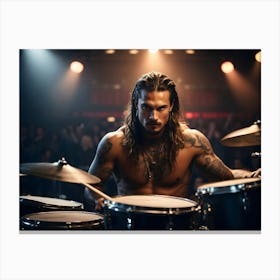 Rock music drummer performing on stage 3 Canvas Print