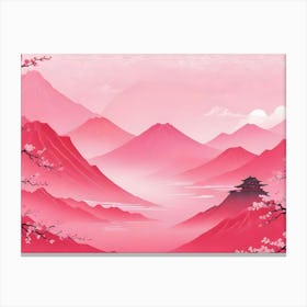 Japanese Mountain Landscape With Cherry Blossoms Tranquil Nature Scene 1 Canvas Print