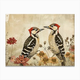 Floral Animal Illustration Woodpecker 1 Canvas Print