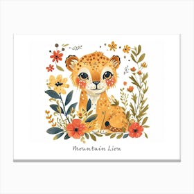 Little Floral Mountain Lion 5 Poster Canvas Print