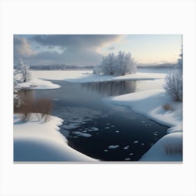 Winter Landscape Of A Wetland Blanketed In Snow Canvas Print