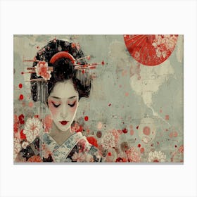 Geisha Grace: Elegance in Burgundy and Grey. Geisha 4 Canvas Print