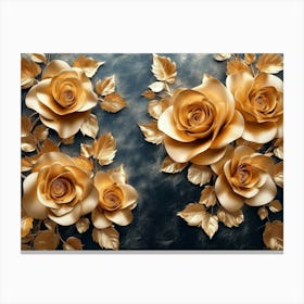 3d Floral Design with Golden Roses Canvas Print