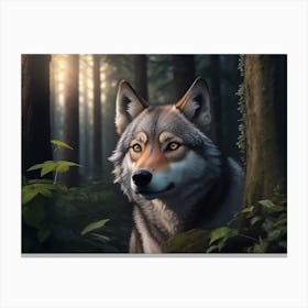 Wolves With Gleaming Eyes In The Forest Canvas Print