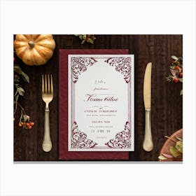 Antique Thanksgiving Invitation Embracing Baroque Flair Centered Marbled Design Hence Its Vintage C (3) Canvas Print