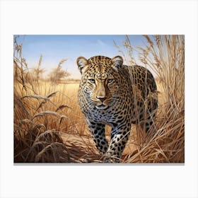 African Leopard Stealthily Stalking Prey Realism 2 Canvas Print