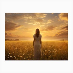 Woman In A Field At Sunset 1 Canvas Print