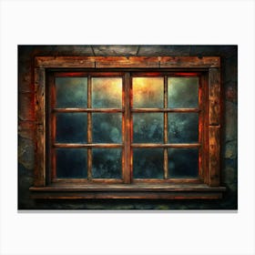 Old Wooden Window With Glowing Light Canvas Print