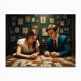 Man And Woman Playing Cards Canvas Print