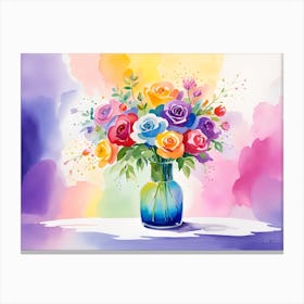 Watercolor Roses In A Vase 2 Canvas Print