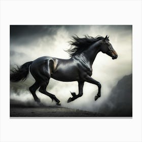 Black Horse Galloping Canvas Print
