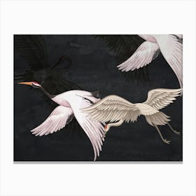 Beautiful Japanese Flying Birds Black Watercolor Painting Canvas Print