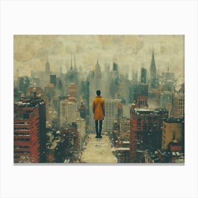 Urban Rhapsody: Collage Narratives of New York Life. Man On Ledge Canvas Print