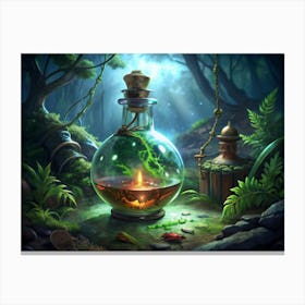 Magic Potion Bottle In A Forest Canvas Print