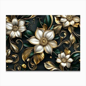 Gold And White Flowers 5 Canvas Print