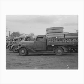 Trucks Loaded With Mattresses, San Angelo, Texas,These Mattress Factories Use Much Local Cotton By Russell Lee Canvas Print