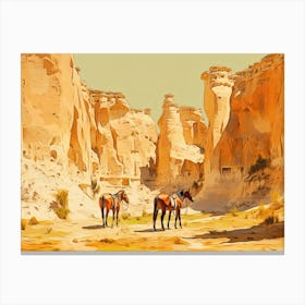 Horses Painting In Cappadocia, Turkey, Landscape 1 Canvas Print