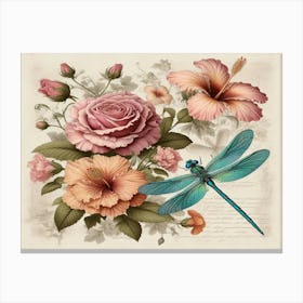 Dragonfly And Roses Canvas Print