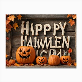 Autumn Themed Word Art Featuring The Word Happy Halloween In A Creative Rustic Stack As If Carve (1) 2 Canvas Print