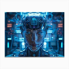 Abstract Conceptual Head Features Circuitry Integrating A Human Brain With Neural Lines And Electron Canvas Print