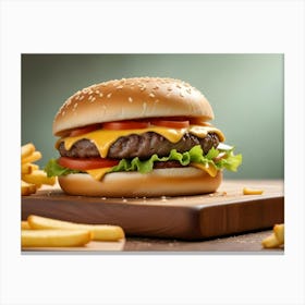 Juicy Cheeseburger With Lettuce, Tomato, And Cheese Canvas Print