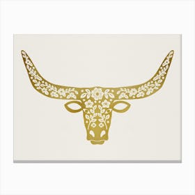 Floral Longhorn   Metallic Gold Silhouette Canvas Print