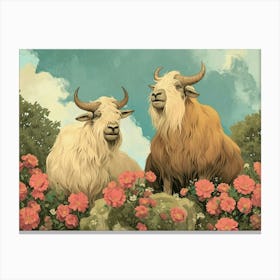 Floral Animal Illustration Yak 3 Canvas Print