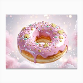 Whimsical 3d Illustration Of A Glazed Donut Porcelain Texture With Gold Accents Speckled With Spri Canvas Print