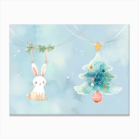 Two Rabbits And A Christmas Tree Canvas Print