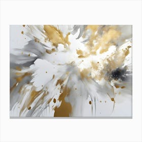 Abstract - Gold And Black Grey White Paint Splatters Marble Canvas Print
