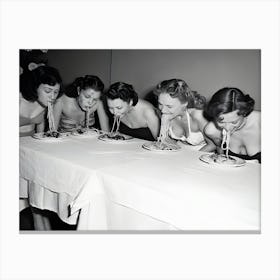 Women In A Spaghetti Eating Contest Canvas Print