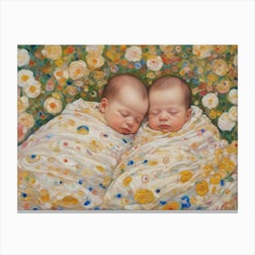 Classy Twins in a bed of flowers Klimt Style Canvas Print