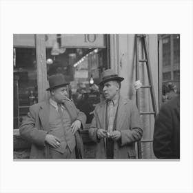 Two Men In Conversation, 7th Avenue Near 38th Street, New York City By Russell Lee Canvas Print