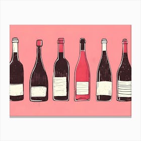 Wine Bottles On A Pink Background Canvas Print