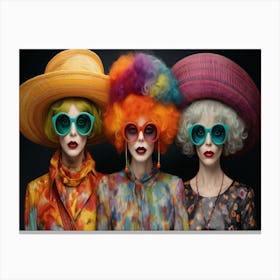 Women Wearing Colored Hats Glasses And Hats 1 Canvas Print