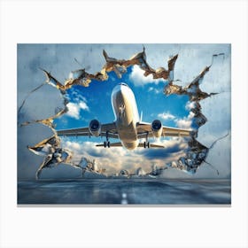 Illustration Of a Plane Taking Off Through a Hole in a Broken the Departure Canvas Print