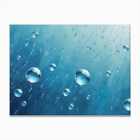 Abstract Design Featuring Water Droplets Falling On A Blue Background Canvas Print