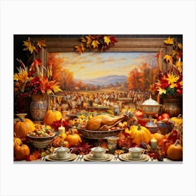 An Upbeat Thanksgiving Promotion Captured In A Spectacle Of Lavish Autumnal Embellishments Surroun (5) Canvas Print