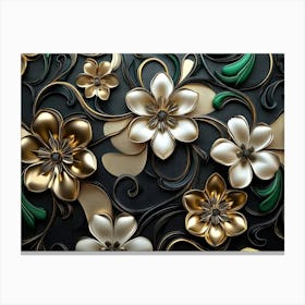 Gold And Green Flowers 2 Canvas Print