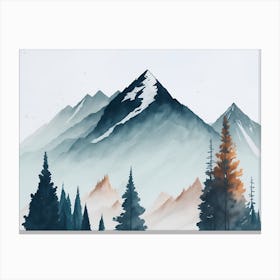 Mountain And Forest In Minimalist Watercolor Horizontal Composition 392 Canvas Print