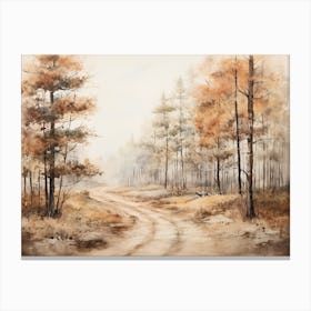 A Painting Of Country Road Through Woods In Autumn 41 Canvas Print