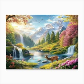 Deer In The Forest Painting Canvas Print