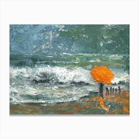 Orange Umbrella On The Beach Canvas Print