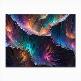 Abstract, Colorful Fractal Art With Swirling, Textured Patterns In Shades Of Blue, Teal, Orange, And Purple Against A Dark Background Canvas Print